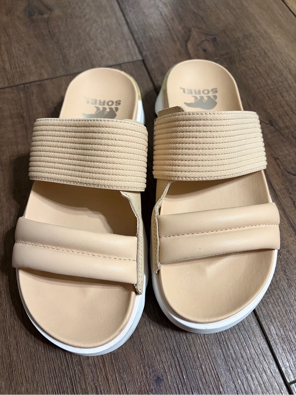 SOREL Kinetic Impact II Slide Platform Sandals - Beige / Moonstone - Size 8